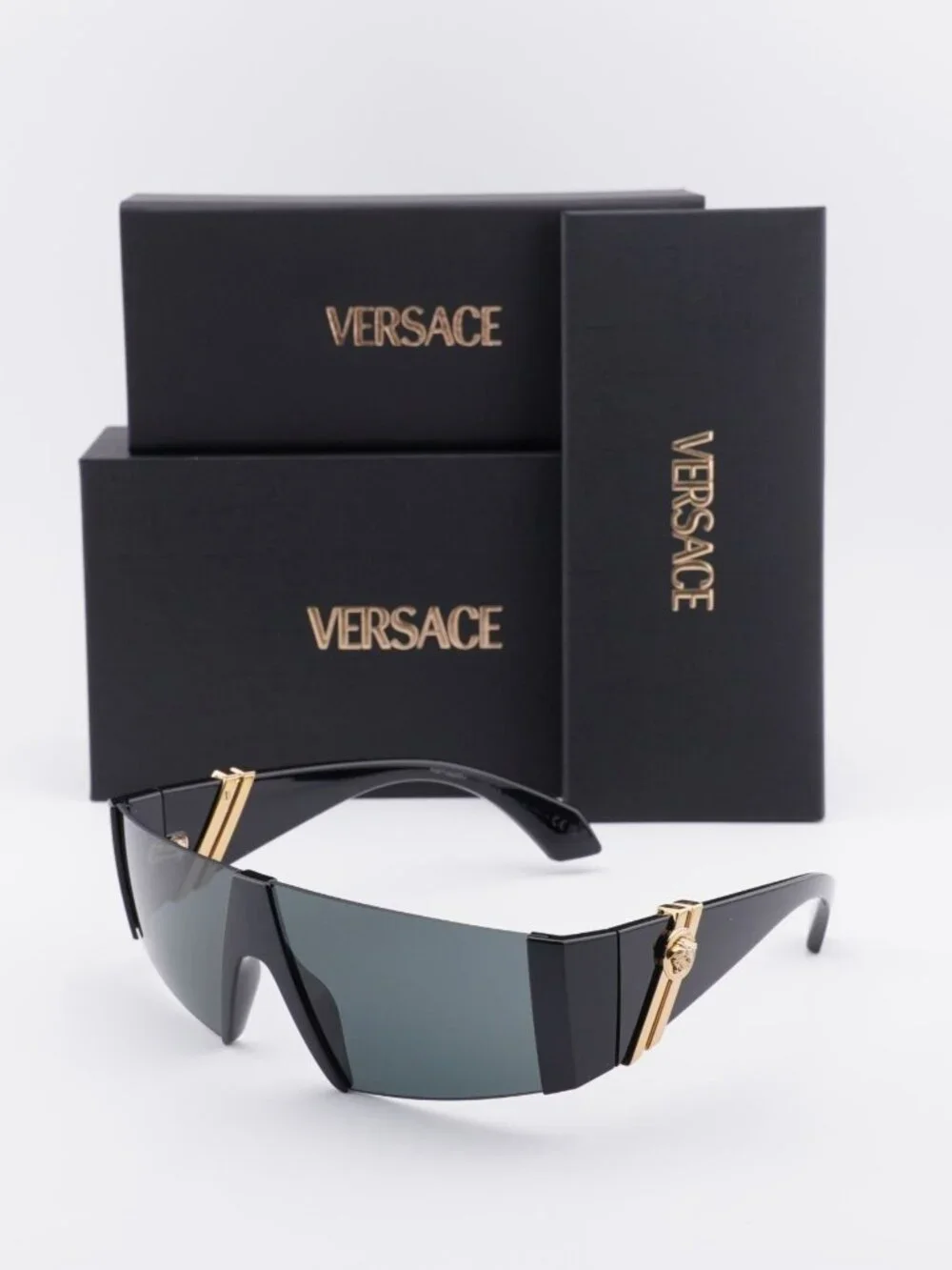 Versace VE4516 GB1/87 Shield Sunglasses – Black / Grey